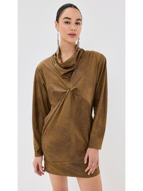 ISABEL MARANT Brown Faux Suede Stretch Ruched Mini Dress 34 / 2